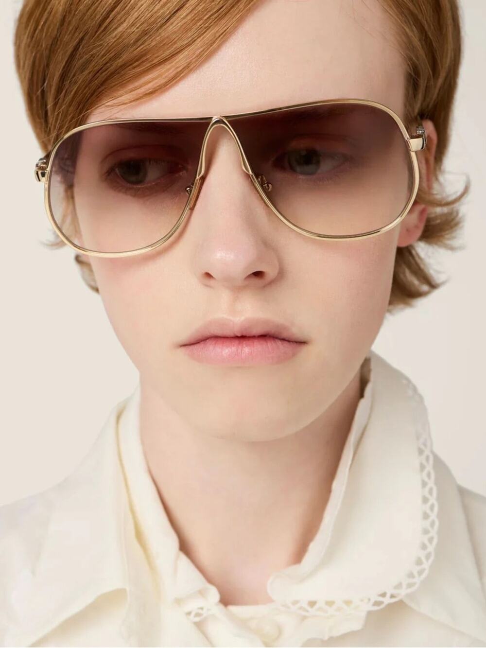 New Miu Miu MUA56S 5AK90L Gold Metal Frame Brown Gradient Pilot Sunglasses